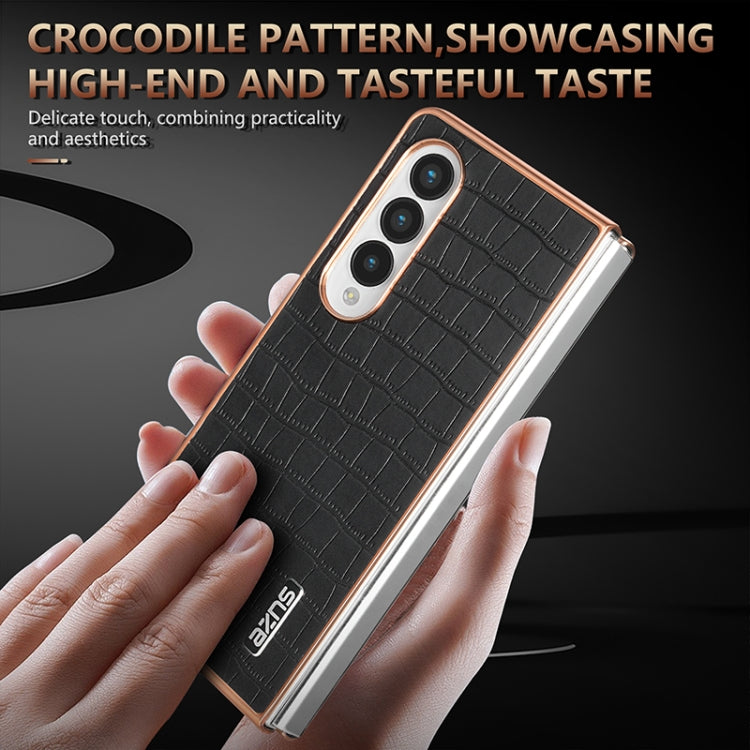 For Samsung Galaxy Z Fold4 5G AZNS Electroplated Frame Crocodile Texture Full Coverage Phone Case(Blue)