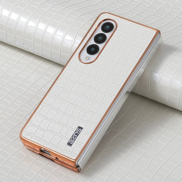 For Samsung Galaxy Z Fold4 5G AZNS Electroplated Frame Crocodile Texture Full Coverage Phone Case(White)