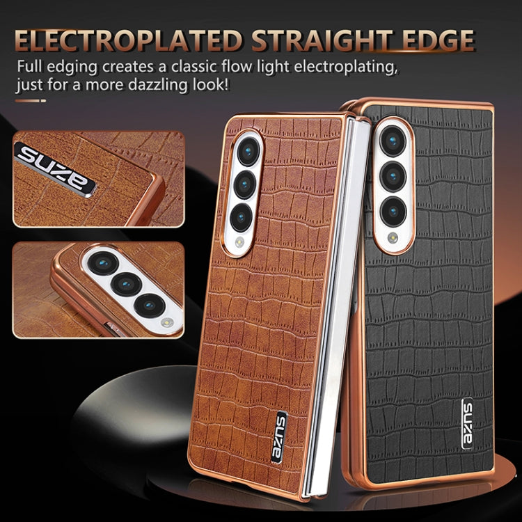 For Samsung Galaxy Z Fold4 5G AZNS Electroplated Frame Crocodile Texture Full Coverage Phone Case(White)
