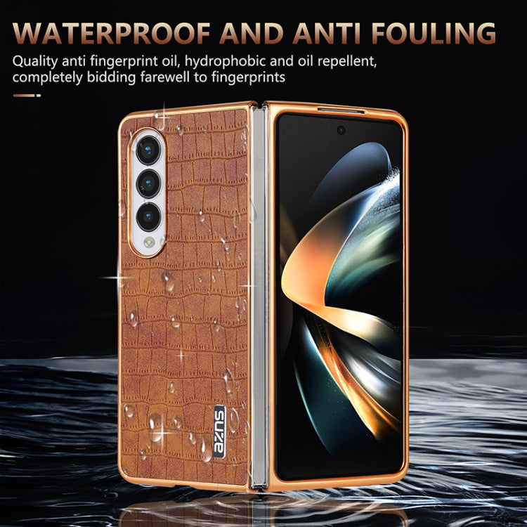 For Samsung Galaxy Z Fold3 5G AZNS Electroplated Frame Crocodile Texture Full Coverage Phone Case(Brown)