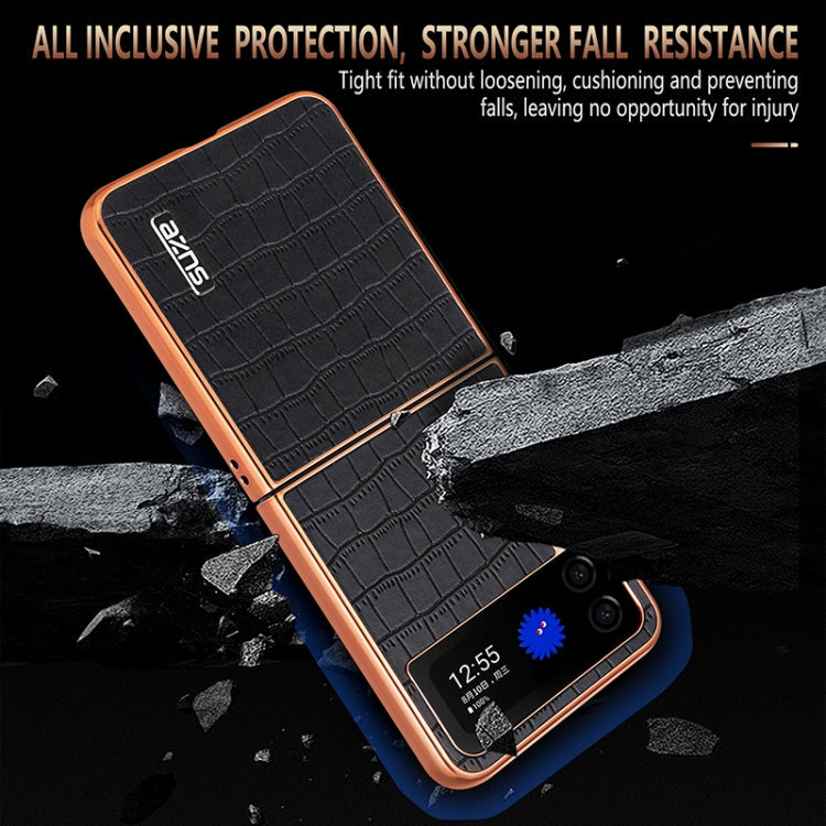 For Samsung Galaxy Z Flip3 5G AZNS Electroplated Frame Crocodile Texture Full Coverage Phone Case(Black)