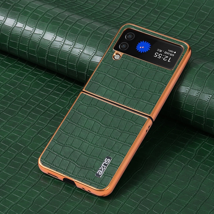For Samsung Galaxy Z Flip3 5G AZNS Electroplated Frame Crocodile Texture Full Coverage Phone Case(Green)