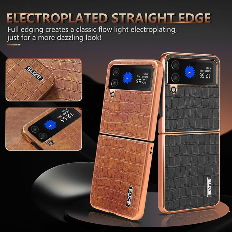 For Samsung Galaxy Z Flip3 5G AZNS Electroplated Frame Crocodile Texture Full Coverage Phone Case(Blue)