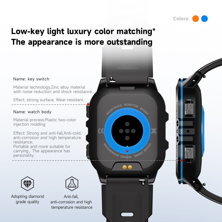 LEMFO C26 1.96 inch Sport Smart Watch, Support Bluetooth Call / Message Notification / Heart Rate / Blood Pressure Health Monitor(Orange)