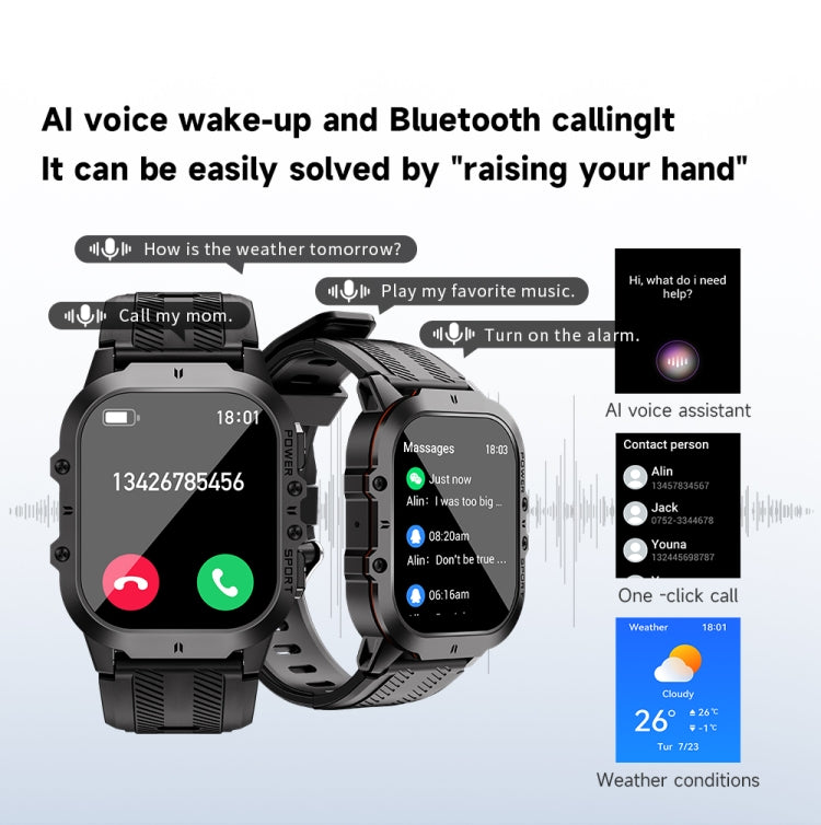 LEMFO C26 1.96 inch Sport Smart Watch, Support Bluetooth Call / Message Notification / Heart Rate / Blood Pressure Health Monitor(Blue)