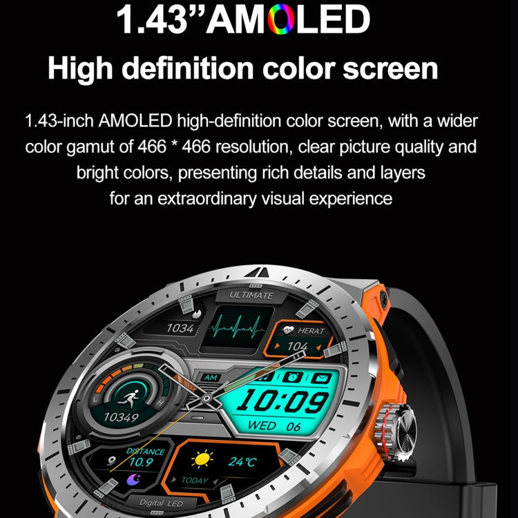 LEMFO HK52 1.43 inch BT5.3 IP68 Sport Smart Watch, Support Bluetooth Call / Message Notification / Heart Rate / Blood Pressure Health Monitor(Orange)