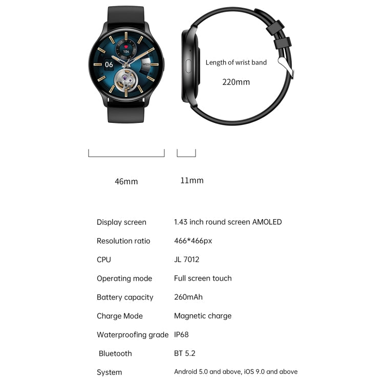 HK89 1.43 inch BT5.0 IP67 Sport Smart Watch, Support Bluetooth Call / Message Notification / Heart Rate / Blood Pressure Health Monitor(Silver)