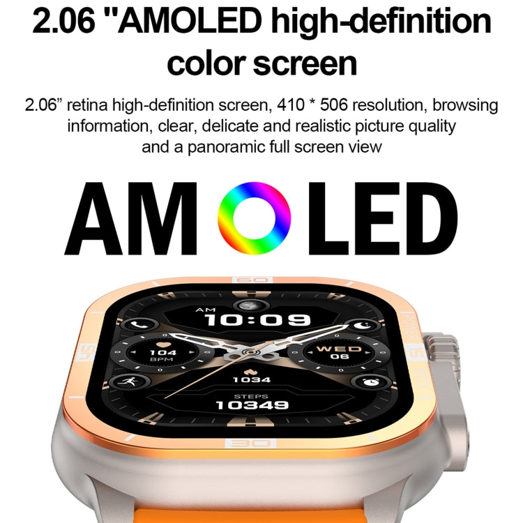 HK96S 2.06 inch BT5.3 IP68 Sport Smart Watch, Support Bluetooth Call / Sleep / Blood Oxygen / Heart Rate / Blood Pressure Health Monitor(Orange)