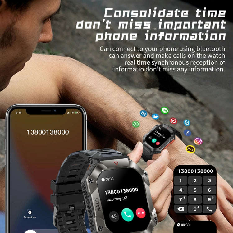 KR80 2.0 inch BT5.1 IP67 Sport Smart Watch, Support Bluetooth Call / Sleep / Blood Oxygen / Heart Rate / Blood Pressure Health Monitor(White+Camouflage)