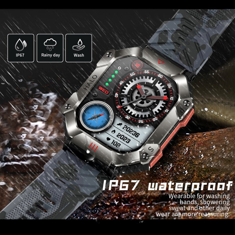 KR80 2.0 inch BT5.1 IP67 Sport Smart Watch, Support Bluetooth Call / Sleep / Blood Oxygen / Heart Rate / Blood Pressure Health Monitor(Black+Camouflage)