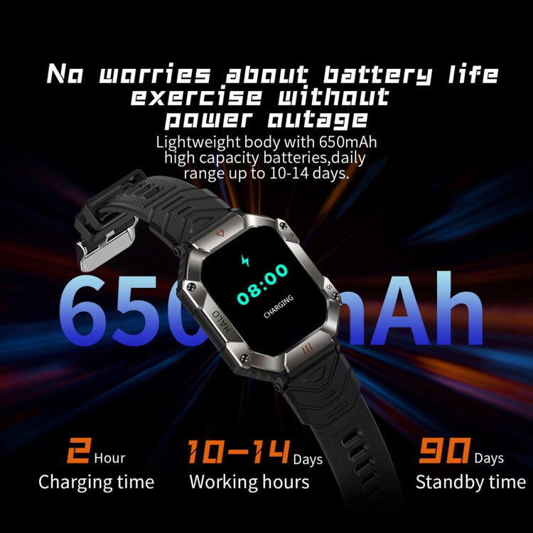 KR80 2.0 inch BT5.1 IP67 Sport Smart Watch, Support Bluetooth Call / Sleep / Blood Oxygen / Heart Rate / Blood Pressure Health Monitor(Black+Orange)