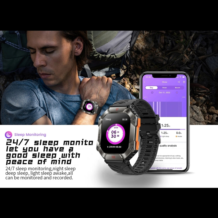 KR80 2.0 inch BT5.1 IP67 Sport Smart Watch, Support Bluetooth Call / Sleep / Blood Oxygen / Heart Rate / Blood Pressure Health Monitor(Black+Camouflage)