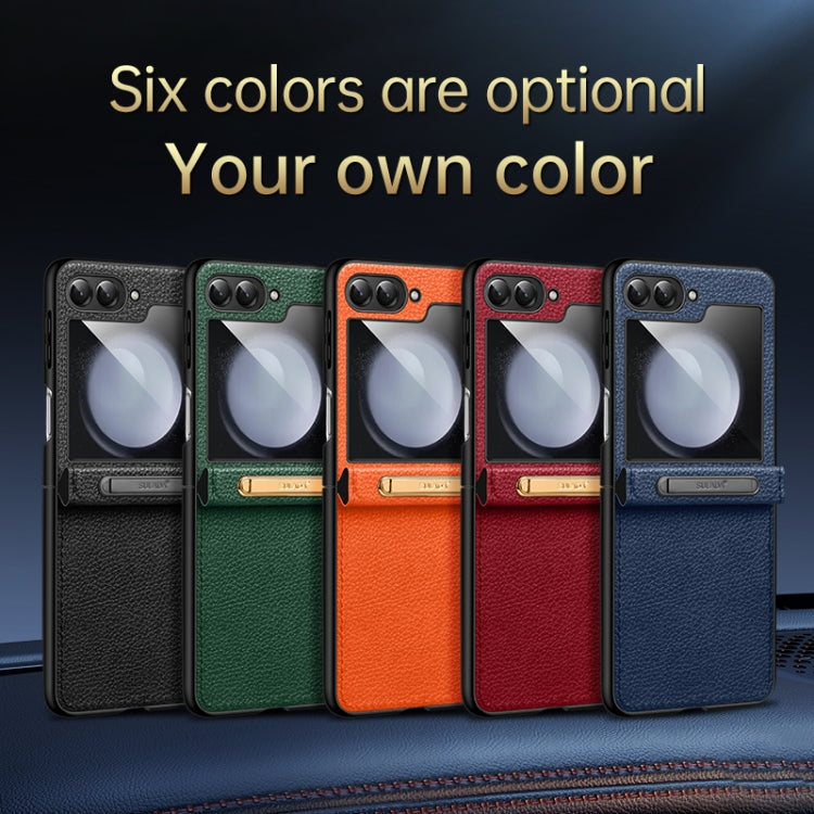 For Samsung Galaxy Z Flip7 FE / Flip6 SULADA Lychee Texture Invisible Holder Leather Back Cover Phone Case(Green)