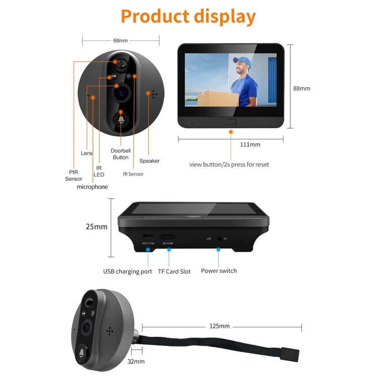 ESCAM C89 1080P 4.3 inch Smart Digital Door Viewer, Support Wide Angle PIR & Night Vision Photo(Silver)