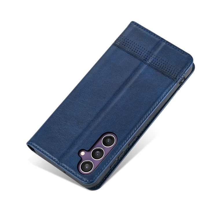 For Samsung Galaxy S24 FE 5G AZNS Magnetic Calf Texture Flip Leather Phone Case(Dark Blue)