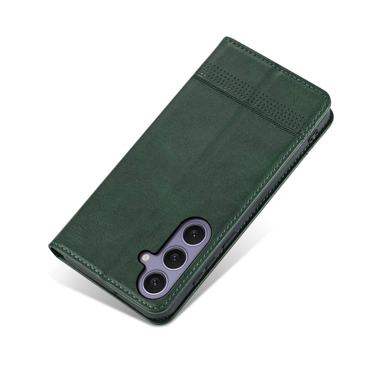 For Samsung Galaxy S25 5G AZNS Magnetic Calf Texture Flip Leather Phone Case(Dark Green)