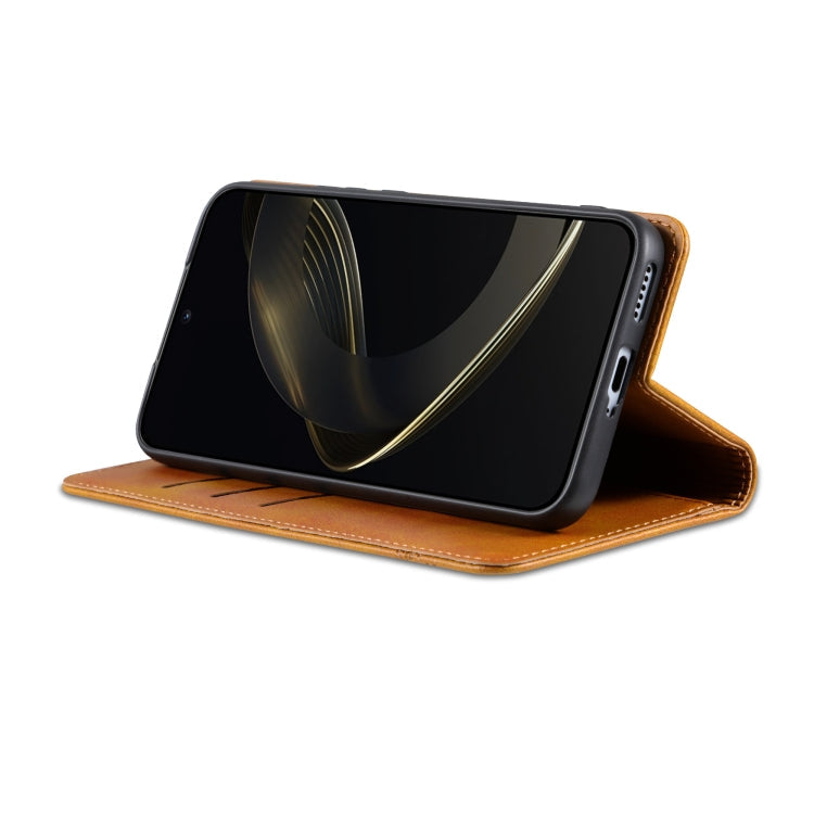 For Samsung Galaxy S25 5G AZNS Magnetic Calf Texture Flip Leather Phone Case(Light Brown)