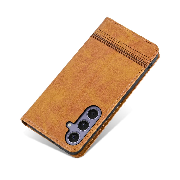 For Samsung Galaxy S25 5G AZNS Magnetic Calf Texture Flip Leather Phone Case(Light Brown)