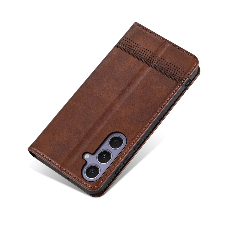 For Samsung Galaxy S25 5G AZNS Magnetic Calf Texture Flip Leather Phone Case(Dark Brown)