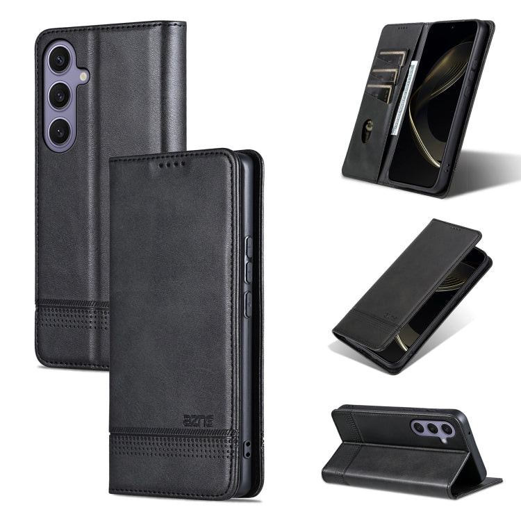 For Samsung Galaxy S25+ 5G AZNS Magnetic Calf Texture Flip Leather Phone Case(Black)