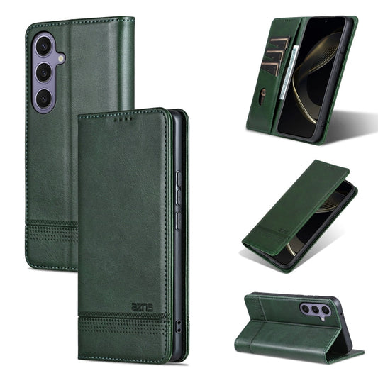For Samsung Galaxy S25+ 5G AZNS Magnetic Calf Texture Flip Leather Phone Case(Dark Green)