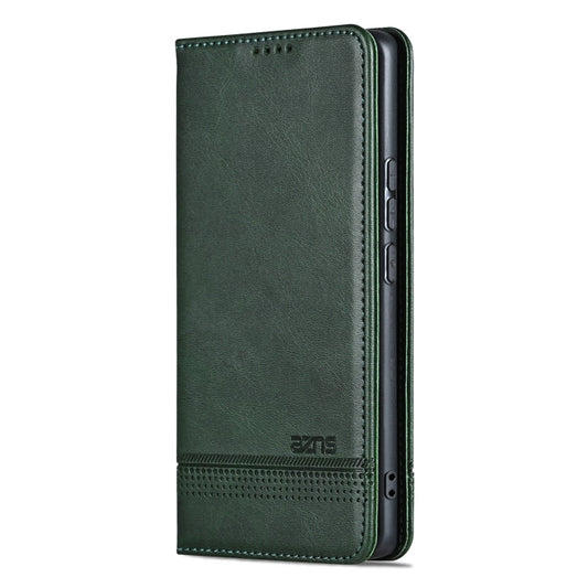 For Samsung Galaxy S25+ 5G AZNS Magnetic Calf Texture Flip Leather Phone Case(Dark Green)