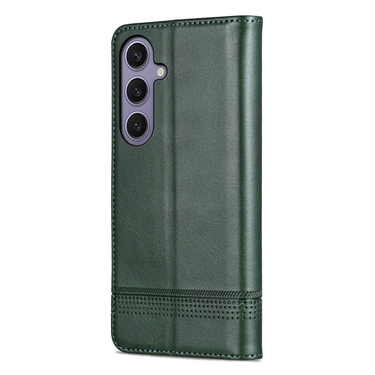 For Samsung Galaxy S25+ 5G AZNS Magnetic Calf Texture Flip Leather Phone Case(Dark Green)