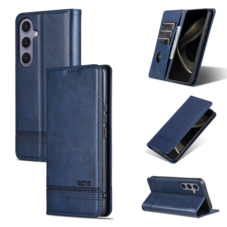 For Samsung Galaxy S25+ 5G AZNS Magnetic Calf Texture Flip Leather Phone Case(Dark Blue)
