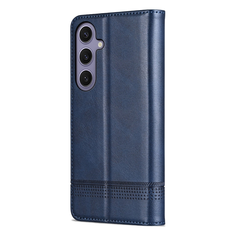 For Samsung Galaxy S25+ 5G AZNS Magnetic Calf Texture Flip Leather Phone Case(Dark Blue)