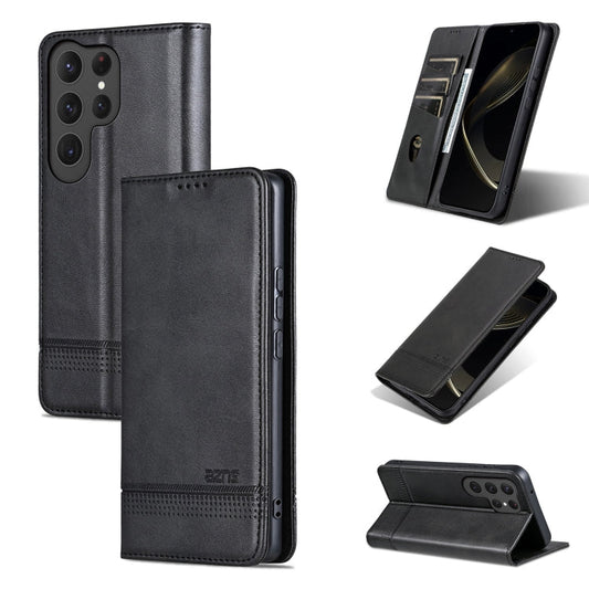 For Samsung Galaxy S25 Ultra 5G AZNS Magnetic Calf Texture Flip Leather Phone Case(Black)