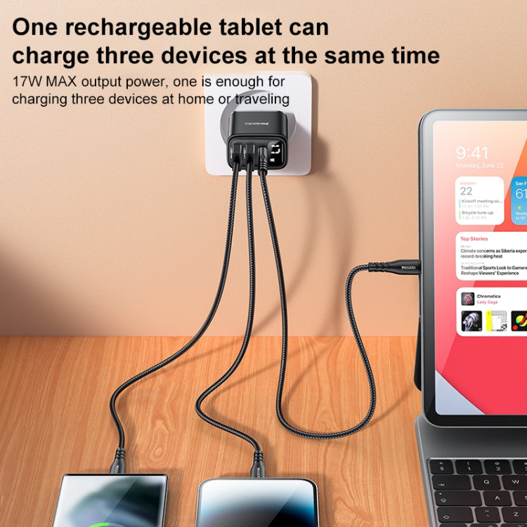 Yesido YC67 17W USB / Type-C + Dual USB Digital Display Charger, Specification:EU Plug(Black)
