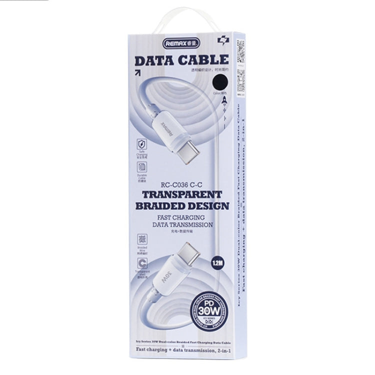 REMAX RC-C036 1.2m 30W Type-C to Type-C Transparent Braided Fast Charging Cable(Black)