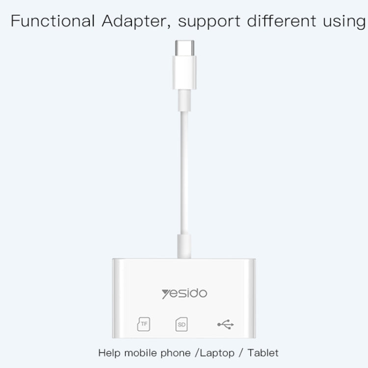 Yesido GS16 USB-C / Type-C to USB 3.0 / TF / SD Card OTG Adapter(White)