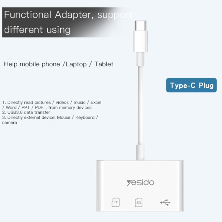 Yesido GS16 USB-C / Type-C to USB 3.0 / TF / SD Card OTG Adapter(White)