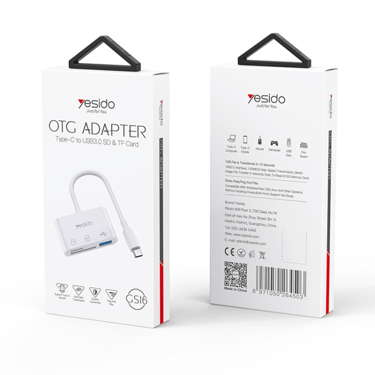Yesido GS16 USB-C / Type-C to USB 3.0 / TF / SD Card OTG Adapter(White)