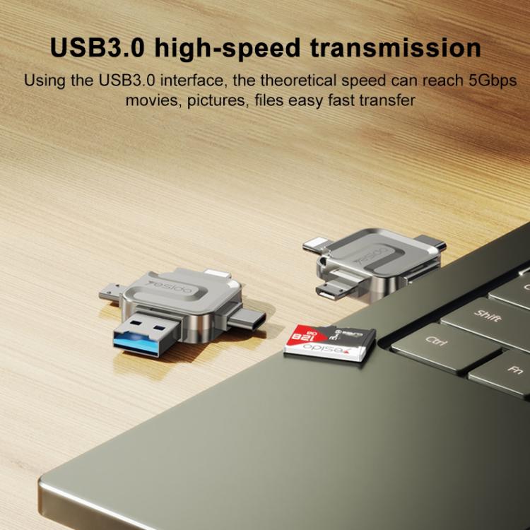 Yesido GS23 USB 3.0 to USB-C / Type-C, Micro USB, 8 Pin 4 in 1 Card Reader(Gold)