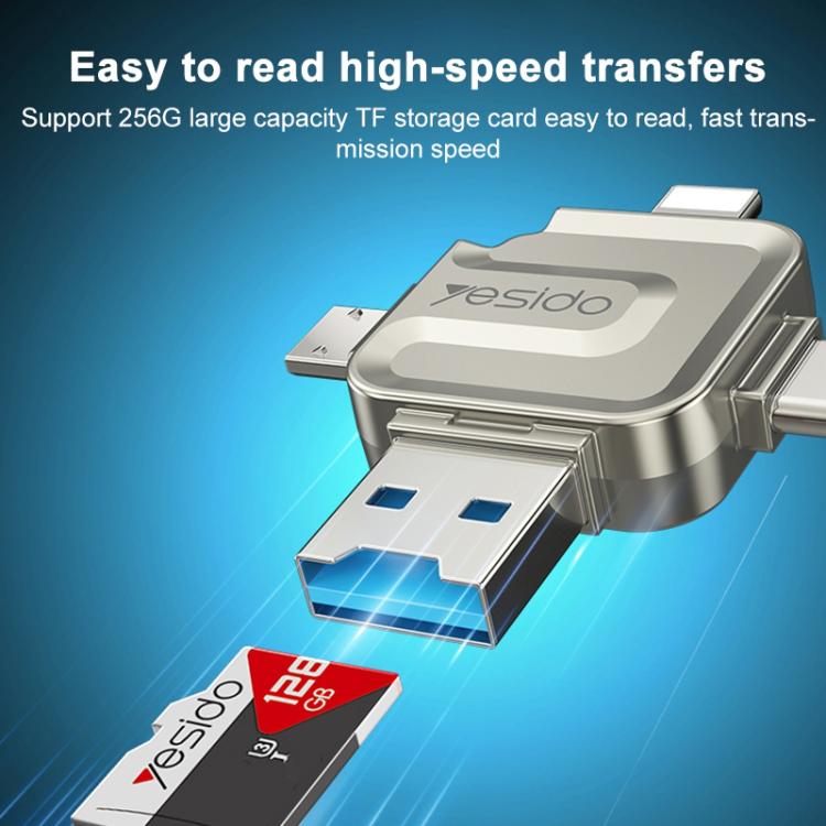 Yesido GS23 USB 3.0 to USB-C / Type-C, Micro USB, 8 Pin 4 in 1 Card Reader(Gold)