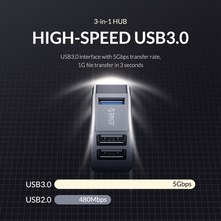 ORICO MINI-U32L 3 in 1 USB Aluminum Alloy Mini HUB Adapter(Black)