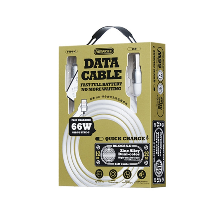 REMAX RC-C038 Capsule 1.2m 66W USB to Type-C PVC Fast Charging Cable(White)