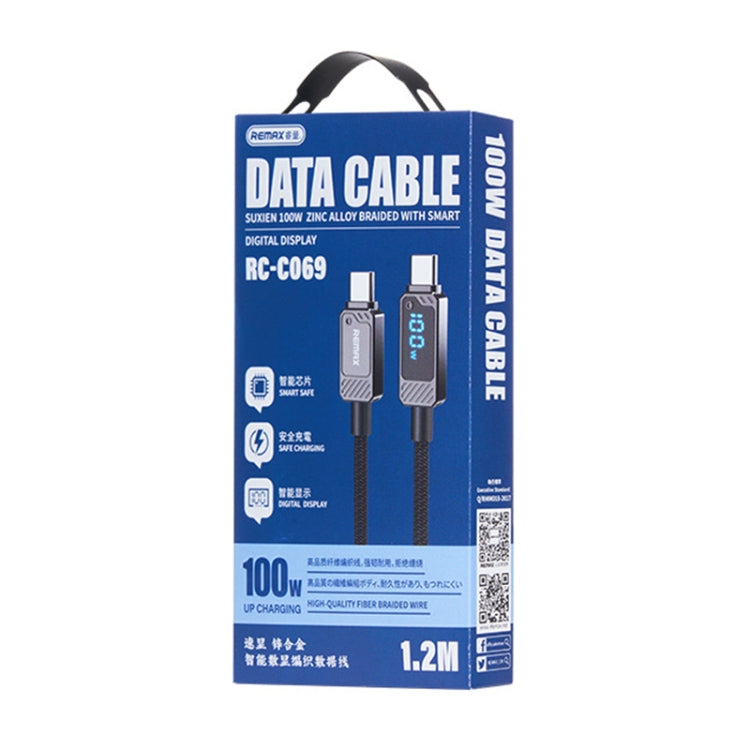 REMAX RC-C069 1.2m 100W Type-C to Type-C Digital Display Braided Fast Charging Cable(White)