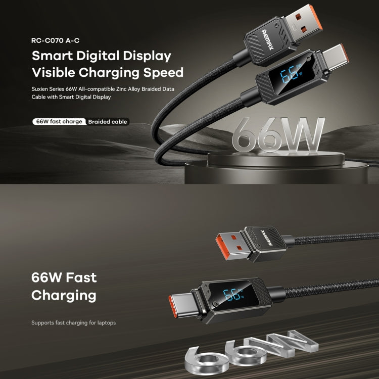 REMAX RC-C070 1.2m 66W USB to Type-C Digital Display Braided Fast Charging Cable(Black)