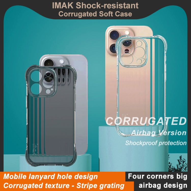 For iPhone 16 Pro IMAK Corrugated Texture Airbag TPU Phone Case(Transparent Black)
