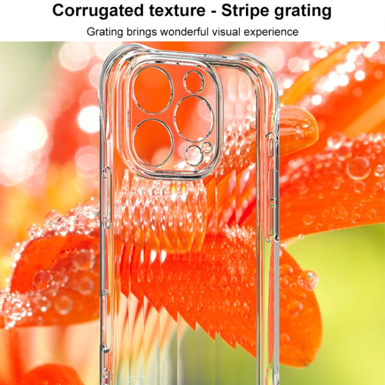 For iPhone 16 Pro IMAK Corrugated Texture Airbag TPU Phone Case(Transparent Black)