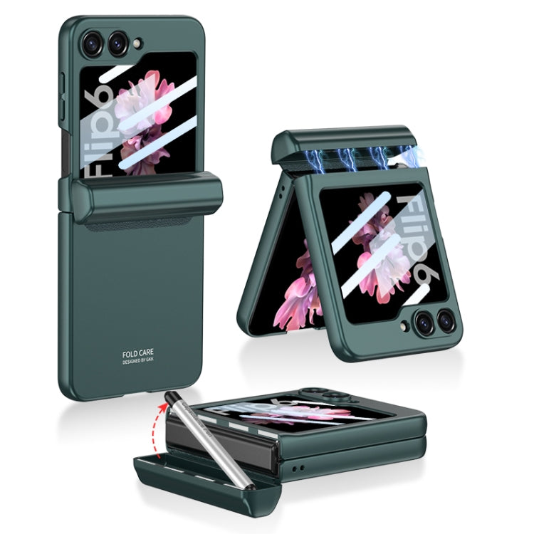 For Samsung Galaxy Z Flip6 / Flip7 FE GKK Integrated Magnetic Full Coverage Flip Phone Case with Pen Box+Pen(Night Green)