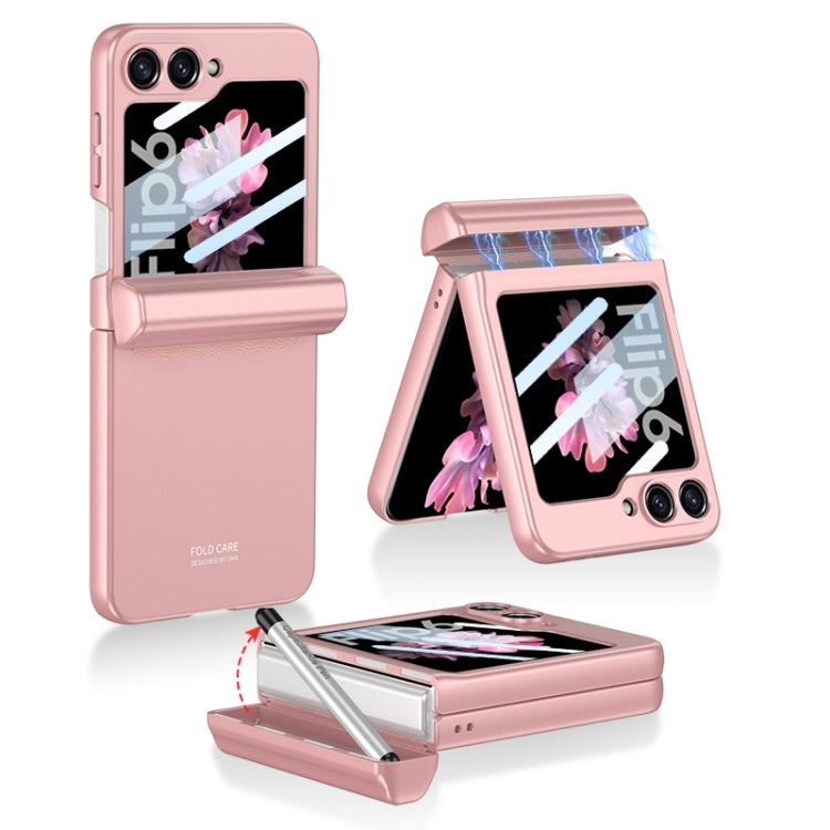 For Samsung Galaxy Z Flip6 / Flip7 FE GKK Integrated Magnetic Full Coverage Flip Phone Case with Pen Box+Pen(Pink)