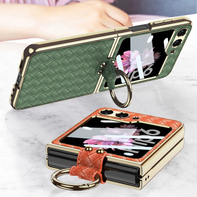 For Samsung Galaxy Z Flip6 / Flip7 FE GKK Integrated Plating Weave Texture Phone Case with Ring Holder(Black)