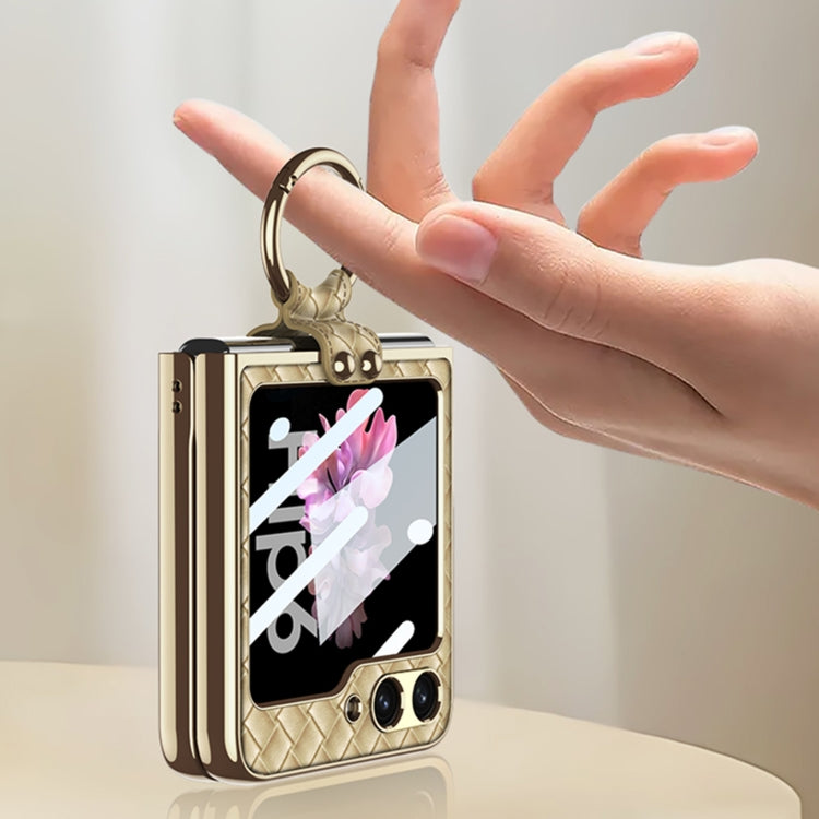 For Samsung Galaxy Z Flip6 / Flip7 FE GKK Integrated Plating Weave Texture Phone Case with Ring Holder(Black)