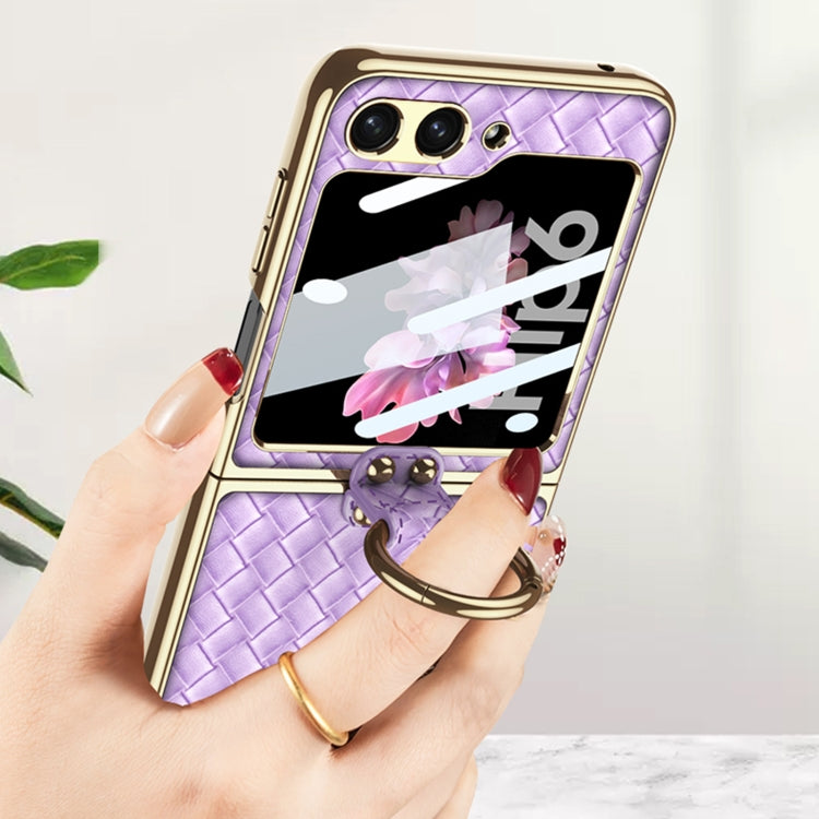 For Samsung Galaxy Z Flip6 / Flip7 FE GKK Integrated Plating Weave Texture Phone Case with Ring Holder(Black)