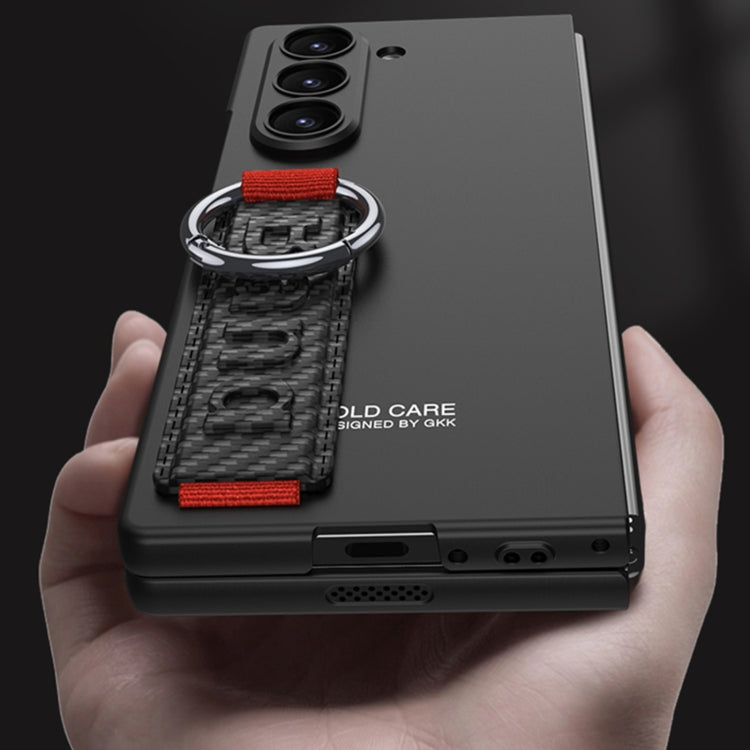 For Samsung Galaxy Z Fold6 GKK Integrated Big Hole Side Wrist Strap Ring Phone Case(Carbon Fibre Black)