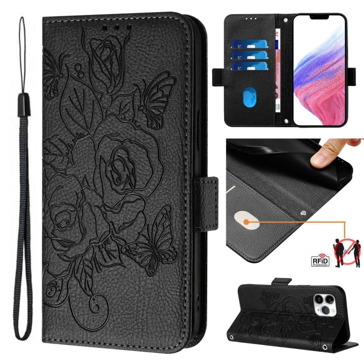 Embossed Rose RFID Anti-theft Leather Phone Case, For iPhone 11 Pro Max, For iPhone 11, For iPhone 11 Pro, For iPhone XS / X